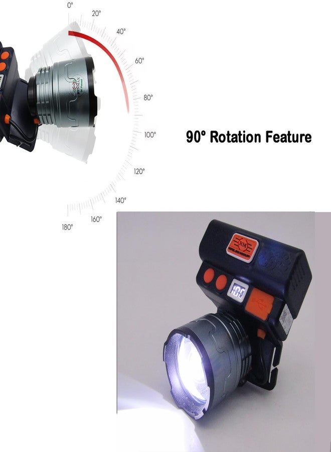 RENMAX High Bright Head Mount Torch Zoom Waterproof Rechargeable Adjustable Handsfree IR Sensor LED Blinker 1000m Range Metal Spotlight for Cycling Camping Caving Hiking Hunting Trekking - 1Pc - Image 4